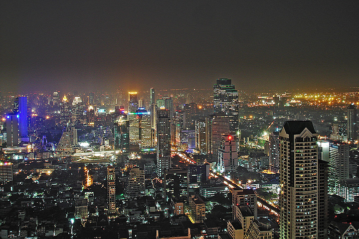 view from sirocco bar, state tower, silom road bangkok